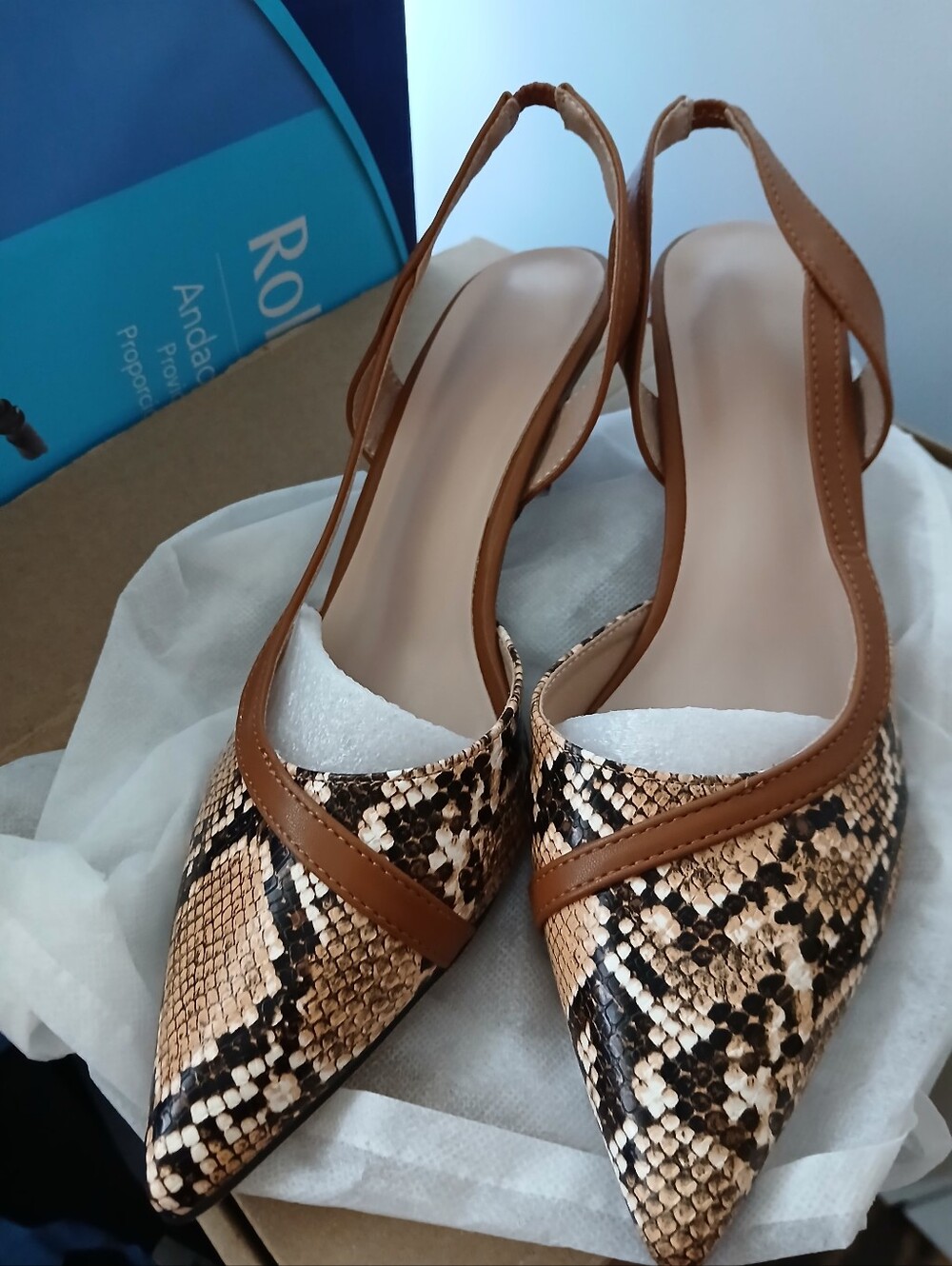 Taupe Snake-Print Slingback Pointed Toe Flats